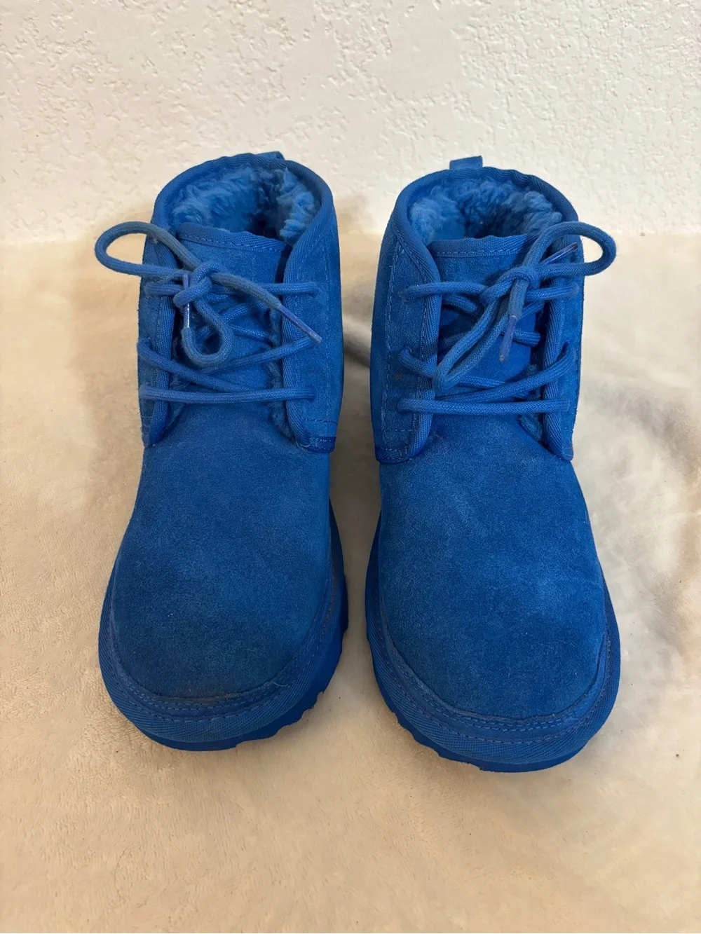 UGG Kids Bright Blue Suede Lace-Up Boots